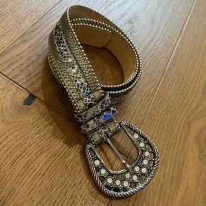 Leatherock Leather & Metallic Snakeskin Belt with Studded Buckle - Size 32 - EUC